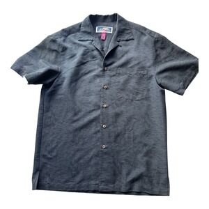 La Cabana Hawaiian Mens Shirt Size S Textured Palm‎ Trees Short Sleeve Black